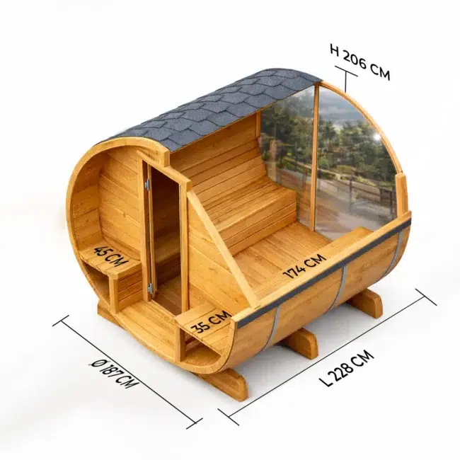 Une autre vision de Barrelsauna TR230 - Glazen achterwand